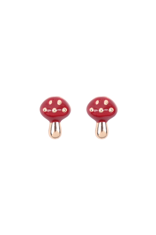 A2-3-4-OEB528GDRED - MUSHROOM EPOXY STUD EARRINGS - GOLD RED/6PCS