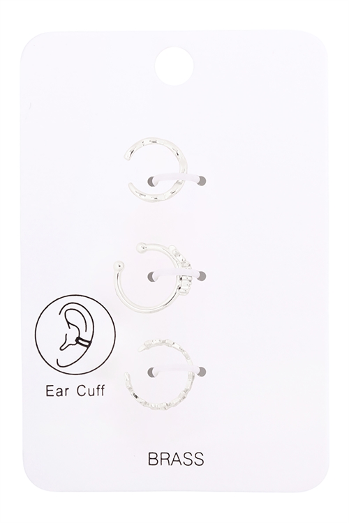 A2-3-4-OEB568RHCRY - STAR W/ CUBIC ZIRCONIA SET NO PIERCING EAR CUF-SILVER CRYSTAL/6PCS