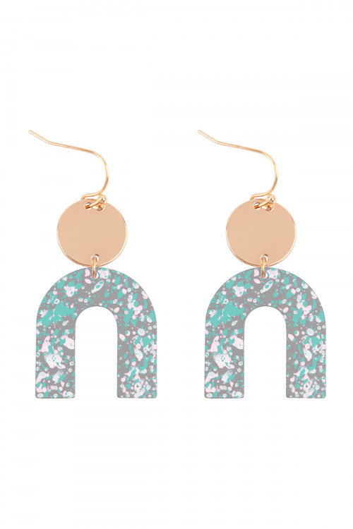 S1-6-3-OEC094GDMGY - U UPSIDE DOWN SPLATTER PRINT DROP FISH HOOK EARRINGS-MATTE GOLD GRAY/1PC  (NOW $1.25 ONLY!)