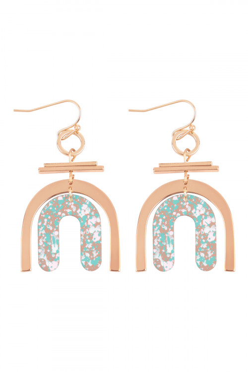 S1-4-2-OEC095GDMBR - U UPSIDE DOWN LAYERED ACRYLIC PRINT DROP FISH HOOK EARRINGS-GOLD BROWN/1PC