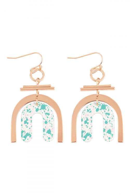 S1-4-2-OEC095GDMCM - U UPSIDE DOWN LAYERED ACRYLIC PRINT DROP FISH HOOK EARRINGS-GOLD CREAM/1PC