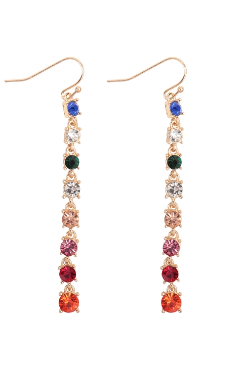 S1-5-1-OEC922GDMLT - RHINESTONE LINEAR  DROP  HOOK EARRINGS-MULTICOLOR/1PC