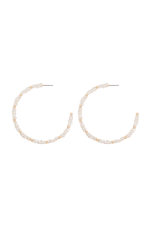 A2-1-5-OED470GDCRM - FRESH WATER PEARL ,CCB HOOP EARRINGS-GOLD CREAM/6PCS