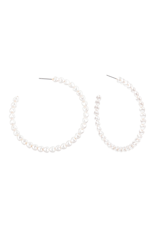 A2-1-5-OED471WHT - HEART PEARL HOOP EARRINGS-WHITE/1PC (NOW $2.75 ONLY!)