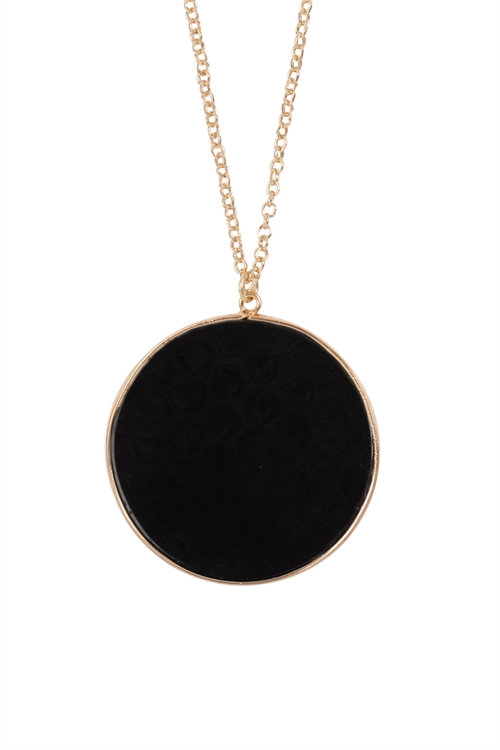 S24-2-3-ONA363GDBLK-ROUND STONE PENDANT NECKLACE-BLACK/6PCS