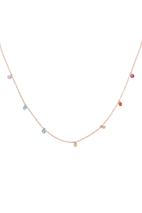 S1-6-4-ONA564GDMLT - STATIONARY BEADED CUBIC BRASS NECKLACE-GOLD MULTICOLOR/6PCS