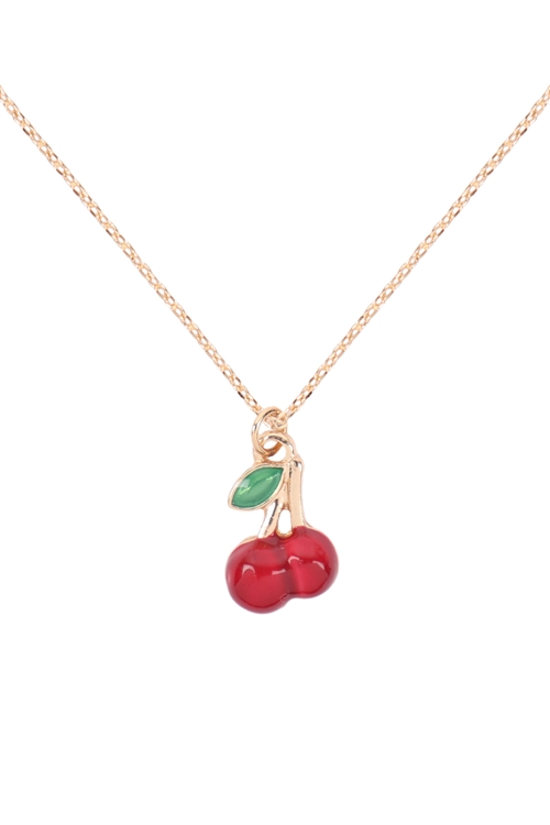 S5-4-4-ONA926GDMRD - CHERRY EPOXY PENDANT NECKLACE - GOLD RED/1PC  (NOW $1.25 ONLY!)