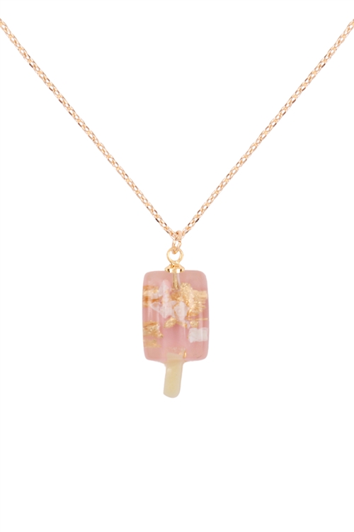 S1-6-5-ONA936GDPNK - POPSICLE EPOXY PENDANT BRASS NECKLACE - GOLD PINK/1PC