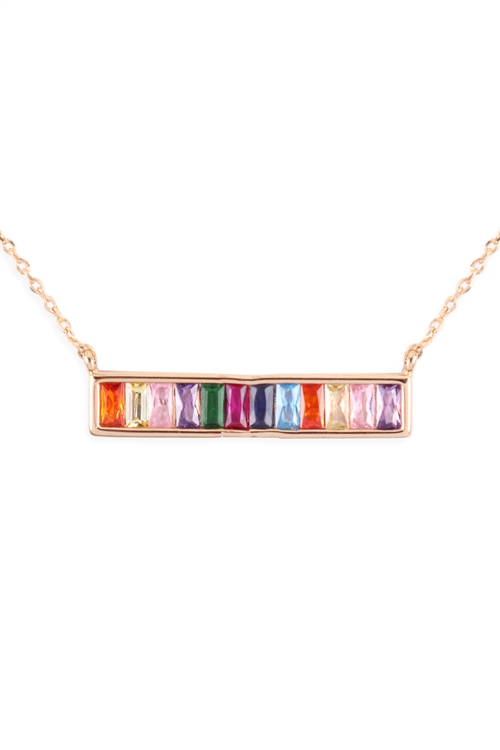 S6-4-2-ONB168GDMLT - MULTI COLOR CRYSTAL STICK  BRASS NECKLACE - GOLD/6PCS (NOW $ 2.00 ONLY!)