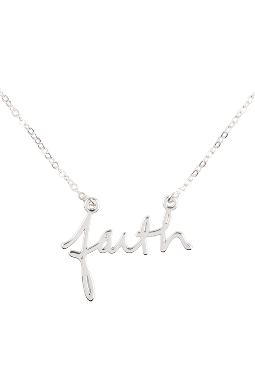 A2-2-3-ONB712FARH - "FAITH" PERSONALIZED CHARM PENDANT LONG NECKLACE - SILVER/6PCS