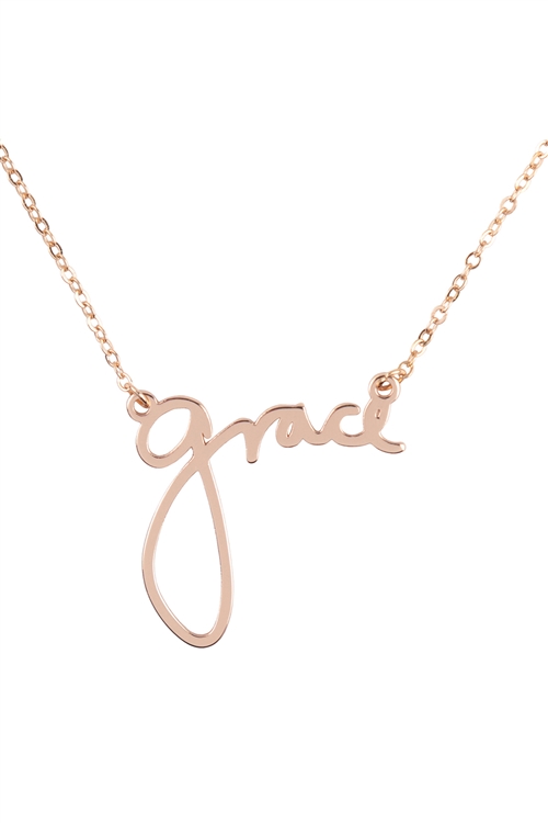 A1-2-3-ONB712GRGD - (RETURN)"GRACE" PERSONALIZED CHARM PENDANT LONG NECKLACE - GOLD/6PCS