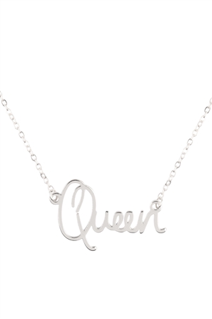 A1-2-3-ONB712QURH - "QUEEN" PERSONALIZED CHARM PENDANT LONG NECKLACE - SILVER/1PC