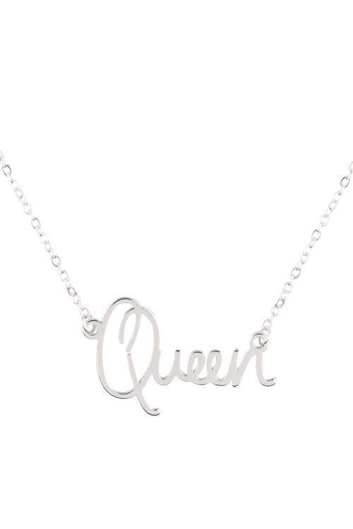 A1-2-3-ONB712QURH - "QUEEN" PERSONALIZED CHARM PENDANT LONG NECKLACE - SILVER/6PCS