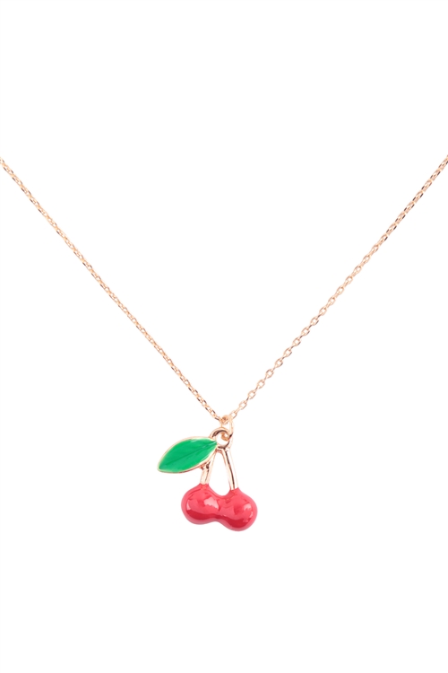 A2-2-2-ONB863GDMRD - BRASS CHERRY PENDANT NECKLACE - GOLD RED/6PCS