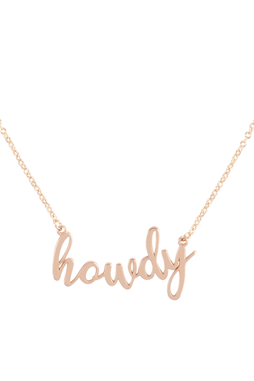 S1-1-3-ONC059HWGD - HOWDY LETTER PENDANT NECKLACE-GOLD/6PCS