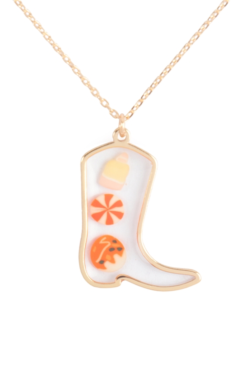 A3-1-3-ONC112GDMLT - WESTERN BOOT CANDY ACRYLIC NECKLACE-GOLD MULTICOLOR/6PCS