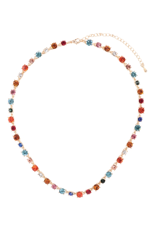 S5-6-4-ONC357GDMLT -  BOLD ROUND RHINESTONE CRYSTAL NECKLACE-MULTICOLOR/1PC