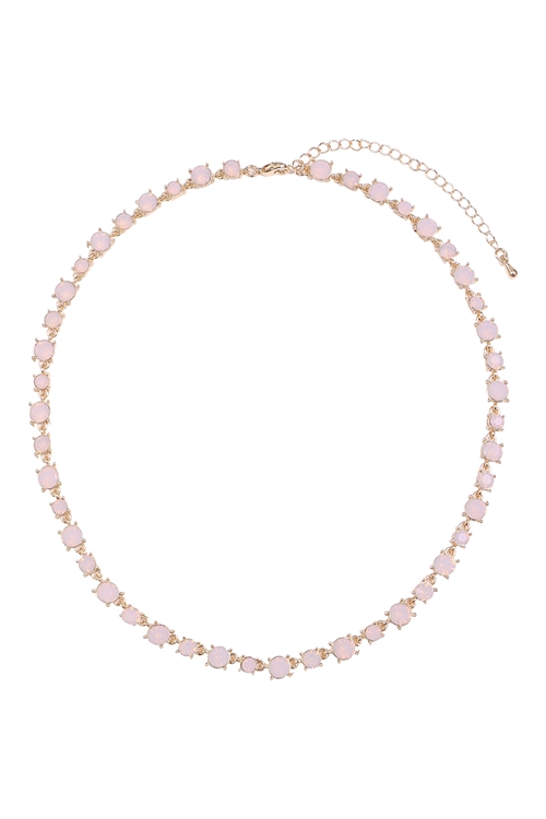 A1-3-5-ONC357GDOPK - BOLD ROUND RHINESTONE CRYSTAL NECKLACE-PINK/1PC