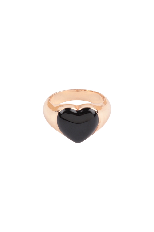 S5-6-5-ORA373GDBLK - HEART EPOXY COLOR RING - GOLD BLACK/1PC