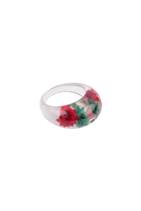 S6-6-2-ORA753MRD - REAL FLOWER ACRYLIC RING - RED/6PCS