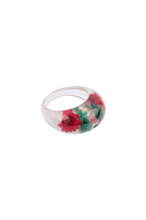 S6-6-2-ORA753MRD - REAL FLOWER ACRYLIC RING - RED/6PCS