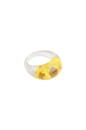 S6-6-2-ORA754YEW - REAL FLOWER ACRYLIC RING - YELLOW/1PC