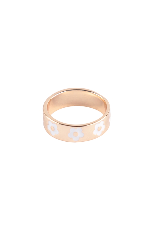 A2-2-2-ORA949GDWHT - EPOXY COLOR DAISY METAL RING - GOLD WHITE/1PC