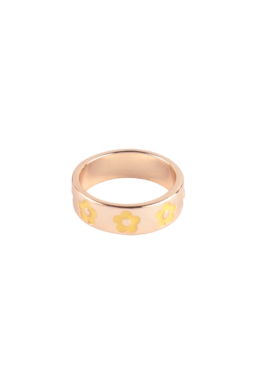 A2-2-2-ORA949GDYEW - EPOXY COLOR DAISY METAL RING - GOLD YELLOW/1PC