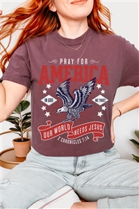 PO-OU1690-E2275-PLU - EAGLE PRAY FOR AMERICA CHRISTIAN GRAPHIC GARMENT DYED T SHIRTS- Plum Wine-2-2-2-2