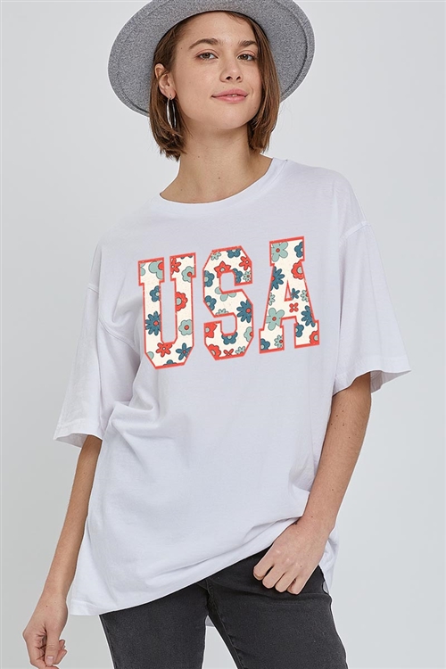 PO-OVS-E2274-W - USA 4TH OF JULY AMERICA PATRIOTIC GRAPHIC GARMENT DYED OVERSIZED T SHIRTS- WHITE-2-2-2