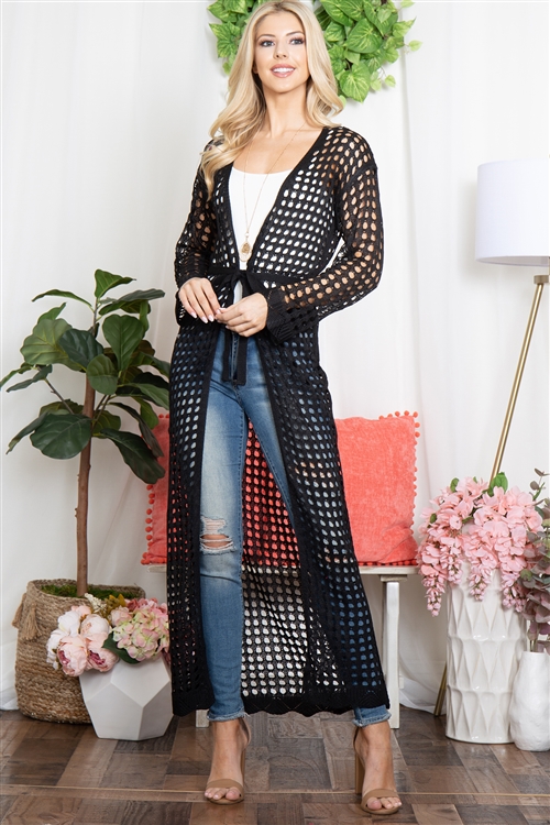 S3-9-3-P6061BLACK - LONG SEE THROUGH, NET CARDIGAN-BLACK/6PCS 2-2-2