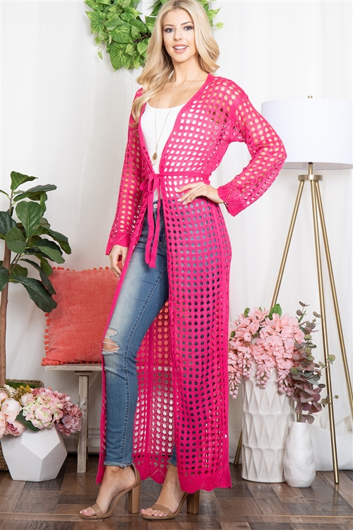 SA3-6-2-P6061HPINK - LONG SEE THROUGH, NET CARDIGAN-HOT PINK/6PCS 2-2-2