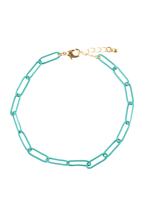 S1-2-4-PA0006TQS - METAL COLORCOATED CHAIN PAPER CLIP ANKLET-TURQUOISE/1PC