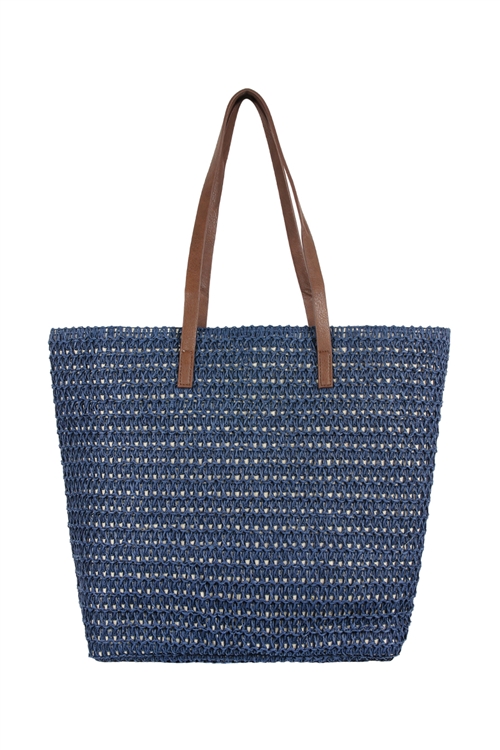 S28-7-1-PB0033-NV-STRAW TOTE BAG - NAVY/6PCS