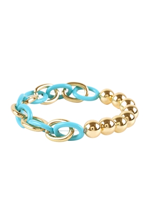 S5-6-1-PB1323GDTQS - MULTI LINK CHAIN METAL CCB BRACELET-TURQUOISE/6PCS