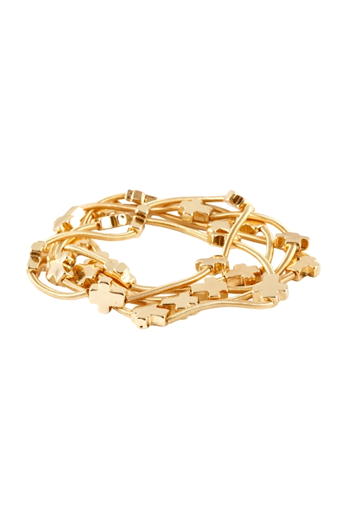 S7-5-2-PB1406GD - SPRINGWIRE CROSS ELASTIC BRACELET - GOLD/6PCS