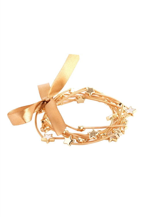 S5-5-2-PB1455GD - SPRINGWIRE STAR ELASTIC BRACELET - GOLD/6PCS