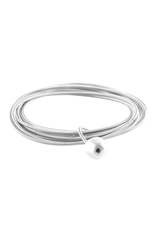 237-E-PB1458RDCRM - FRESHWATER PEARL SPRINGWIRE ELASTIC BRACELET - SILVER CREAM/6PCS