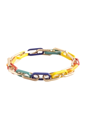 S5-5-5-PB1601GDMLT - ACETETATE MULTI LINK ELASTIC BRACELET-GOLD MULTICOLOR/1PC