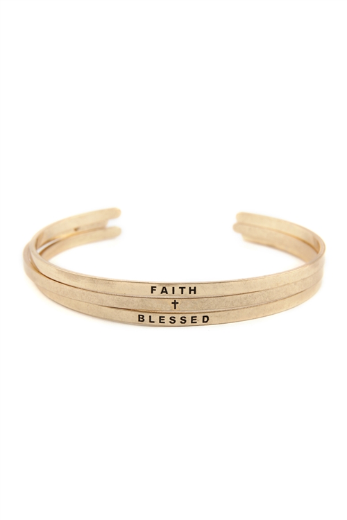 S25-4-1-PBA778WG - "FAITH AND BLESSED" BANGLE BRACELET SET - MATTE GOLD/6PCS