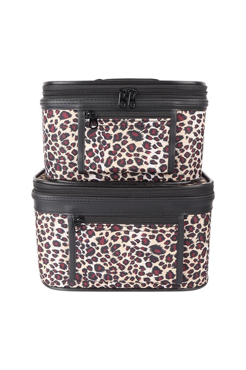 S23-5-5-PBC02-168 - 2PCS/SET COSMETIC CASES - BLACK TRIM LEOPARD /1PC