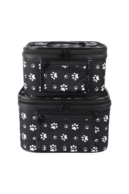 S21-2-5-PBC02-587B-W - 2PCS/SET COSMETIC CASES - BLACK/WHITE PAWS /1PC