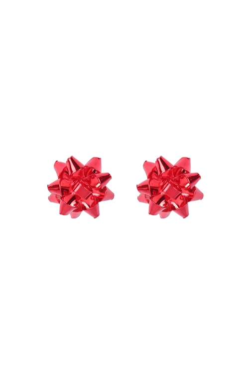 S7-4-3-PE1801RED - CHRISTMAS FLOWER RIBBON POST EARRINGS - RED/6PCS