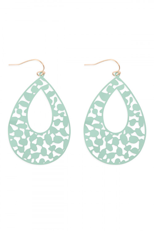 S1-3-4-PE3127WGMIN - LASER CUT FILIGREE TEARDROP FISH HOOK EARRINGS-MINT/1PC