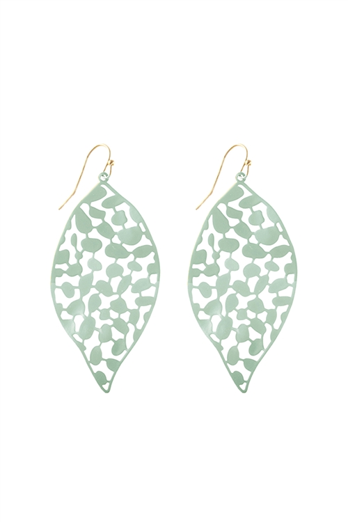 S1-5-3-PE3130WGMIN - METAL FILIGREE FISH HOOK LEAF EARRINGS-MINT/6PCS