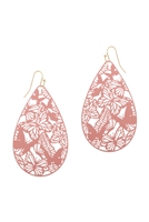 A2-2-2-PE3146WGLPK- METAL FILIGREE BUTTERFLY TEARDROP HOOK EARRINGS-LIGHT PINK/1PC