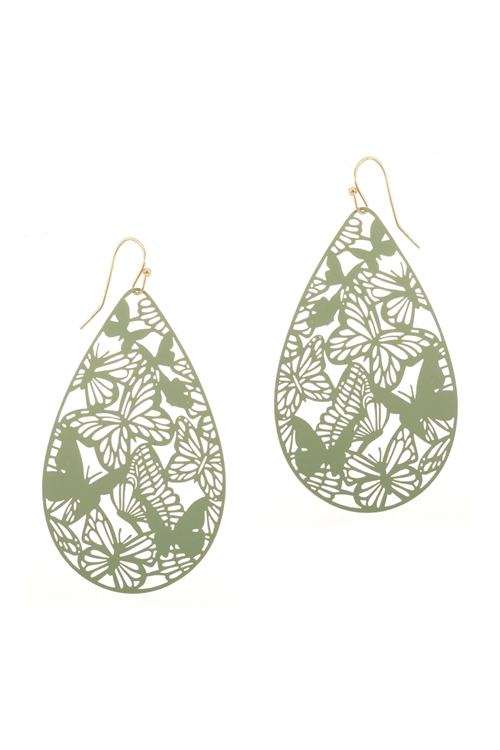 A2-2-2-PE3146WGMIN- METAL FILIGREE BUTTERFLY TEARDROP HOOK EARRINGS-MINT/1PC