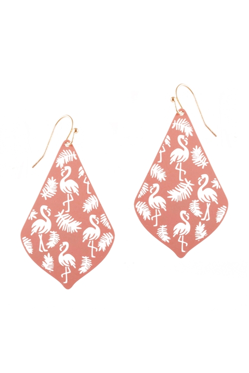 A2-2-2-PE3148WGLPK- METAL FILIGREE FLAMINGO DROP EARRINGS-LIGHT PINK/1PC