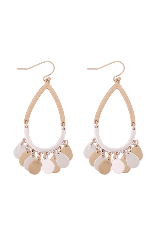 S21-6-2-PE3575WGS- METAL OPEN CUT TEARDROP EARRINGS-MATTE GOLD SILVER/1PC