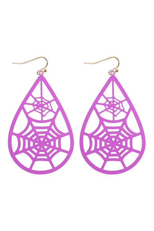 S7-6-4-PE4786GDPUR - HALLOWEEN WEB FILIGREE TEARDROP EARRINGS - PURPLE/1PC